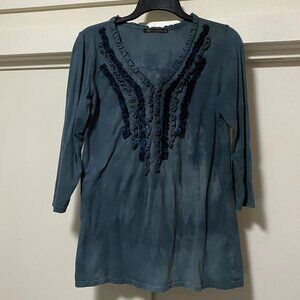 Inspire, dark blue/gray tunic w/3/4 length sleeves, size L